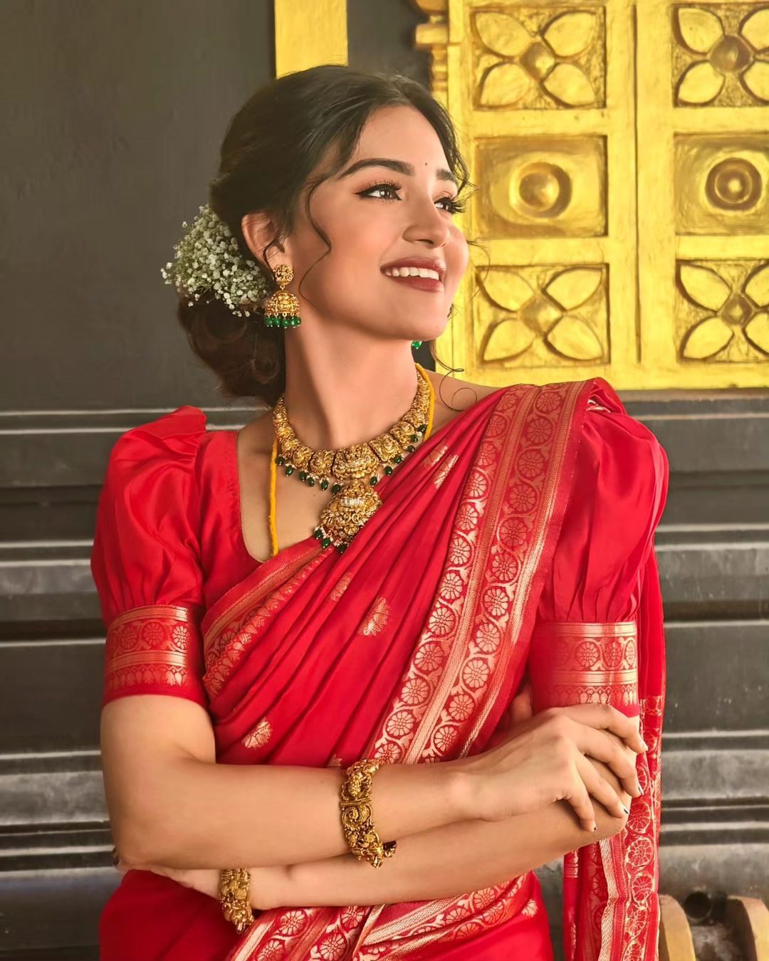 Puff Sleeves & Basic Border Pattu Saree Blouse